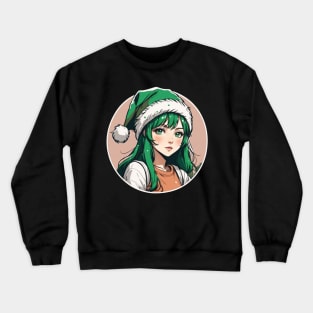 Green haired anime girl with green hat Crewneck Sweatshirt